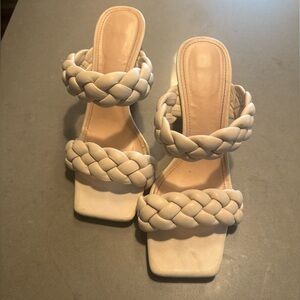 Braided Strap Cream Heels